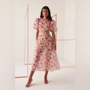 Celia B Nammu Peninsula Dress Embellished Sz XS Puff sleeve